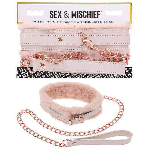 Peaches N Creame Fur Collar & Leash By Sportsheets - Collars and Leads