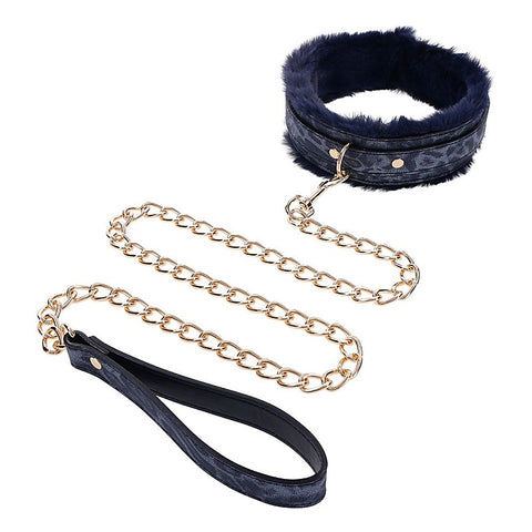 Cougar Fur Bondage Collar & Leash By Sportsheets - Collars and Leads