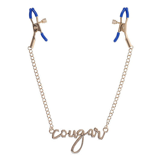 Sportsheets Sex & Mischief Cougar Nipple Clamps With Chain Gold - Nipple and Clit Clamps
