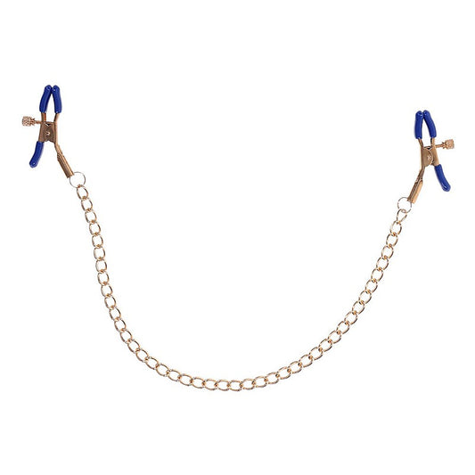 Sportsheets Sex & Mischief Cougar Chained Nipple Clamps With Cougar Chain Gold - Nipple and Clit Clamps