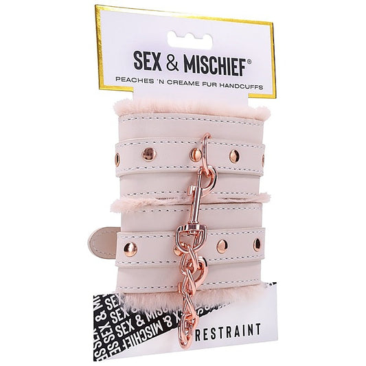 Sex and Mischief Peaches N Creame Fur Bondage Handcuffs - Cuffs And Restraints