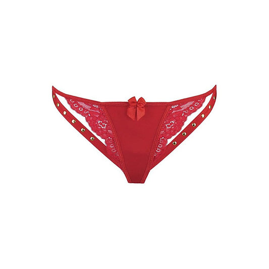 Microfiber And Lace G-String Panty With Studs Red - G-Strings, Panties and Shorts