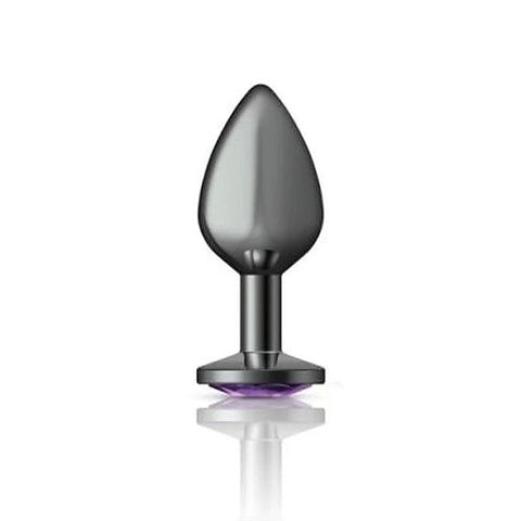 Cheeky Charms Gunmetal Round Butt Plug With Purple Jewel - Butt Plugs
