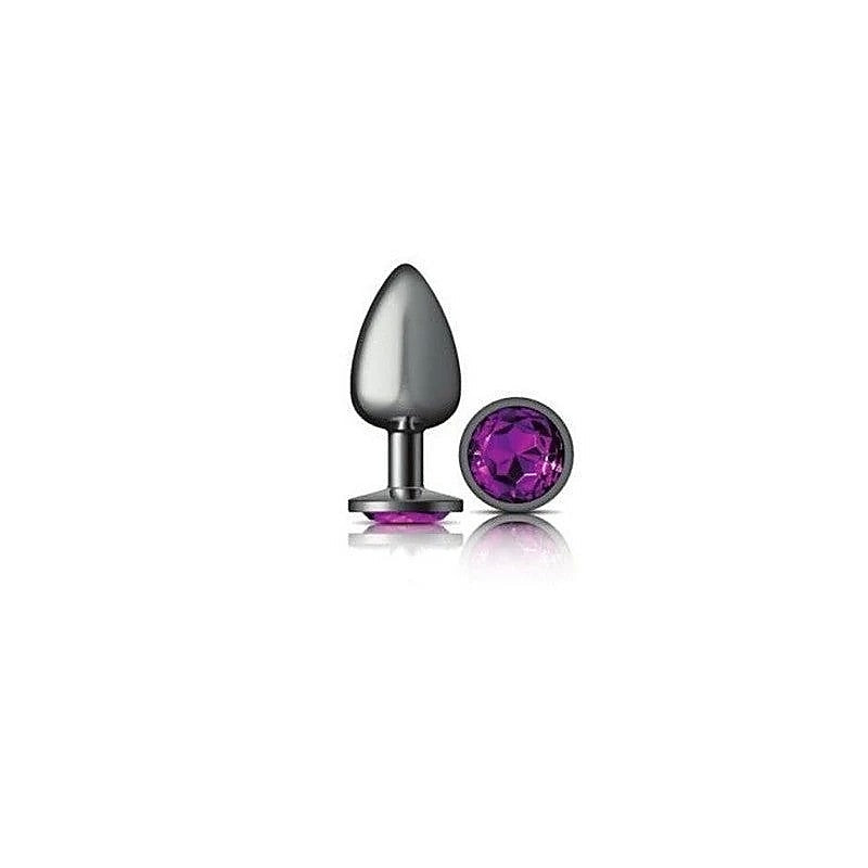 Cheeky Charms Gunmetal Round Butt Plug With Purple Jewel - Butt Plugs