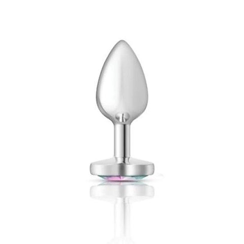 Cheeky Charms Silver Metal Anal Plug With Heart Clear Jewel - Butt Plugs