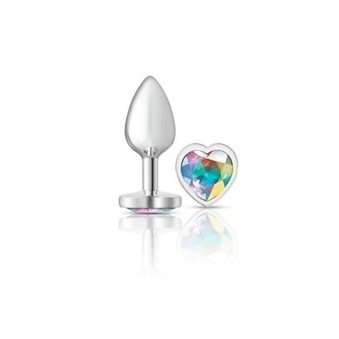 Cheeky Charms Silver Metal Anal Plug With Heart Clear Jewel - Butt Plugs