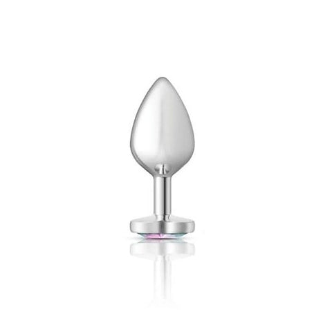 Cheeky Charms Silver Metal Anal Plug With Heart Clear Jewel - Butt Plugs