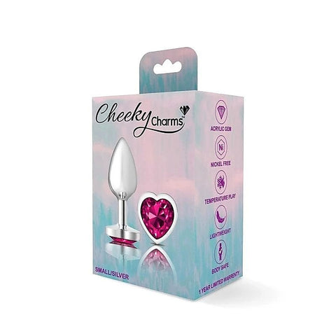 Cheeky Charms Silver Metal Butt Plug With Heart Pink Jewel - Butt Plugs