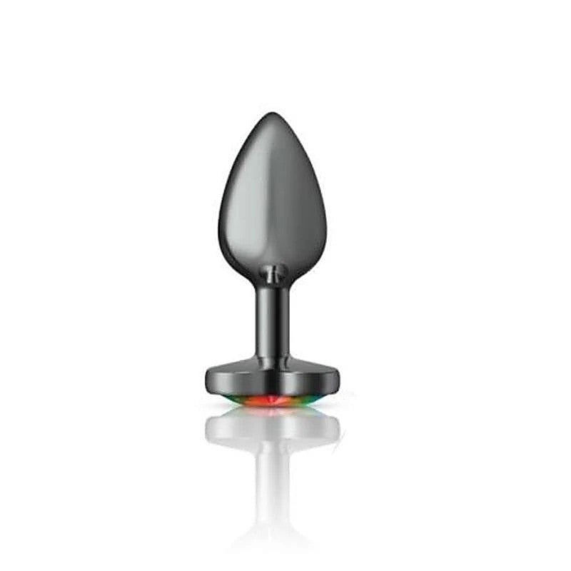 Cheeky Charms Gunmetal Butt Plug With Heart Rainbow Jewel - Butt Plugs