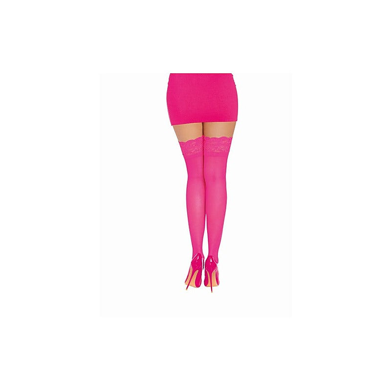 Thigh High Silicone Stockings Neon Pink - Hosiery