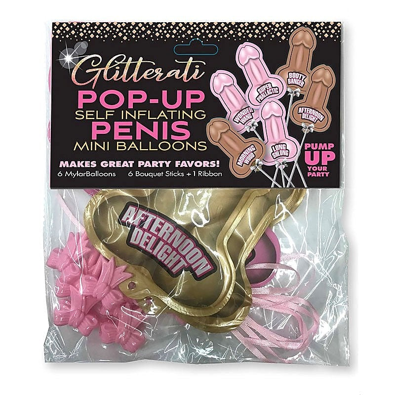 Glittering Penis Balloons - 6 Pack By Little Genie - Bachelorette and Bucks