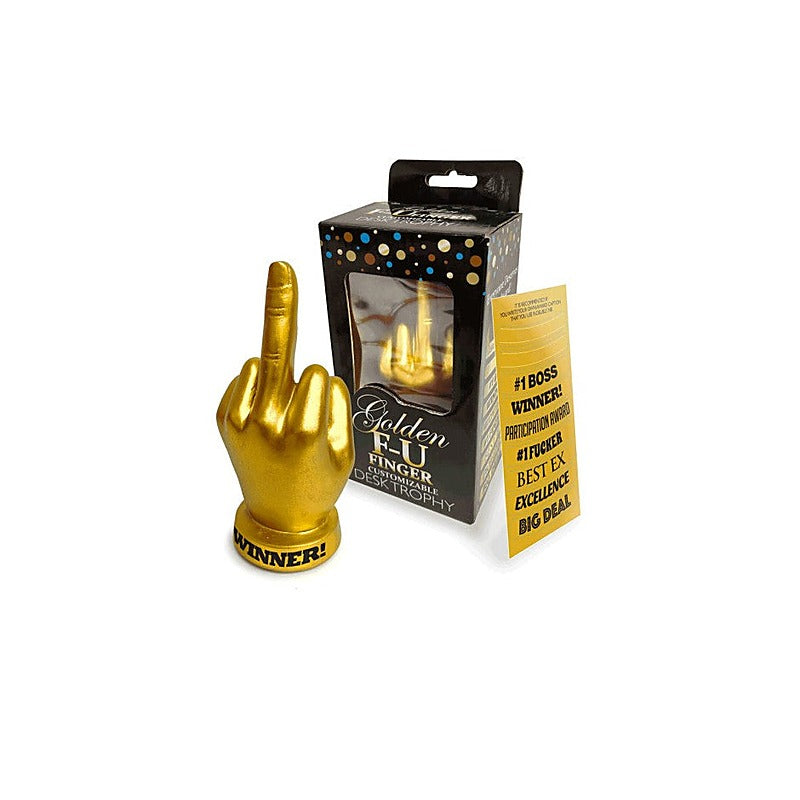 Golden Fu Finger Novelty Trophy By Little Genie - Party Gifts and Novelties