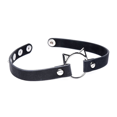 Master Series PU Leather Kinky Kitty Ring Slim Choker - Collars and Leads