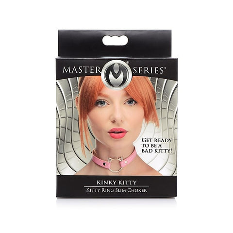 Master Series PU Leather Kinky Kitty Ring Slim Choker - Collars and Leads