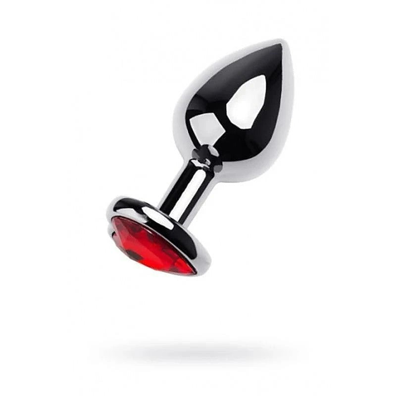 Metal Silver Anal Plug With Heart Shaped Crystal Gem Medium - Butt Plugs