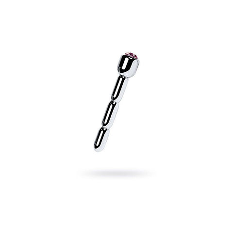 Metal Silver Urethral Plug With Ruby Rhinestone By Toyfa - Urethral Sounds