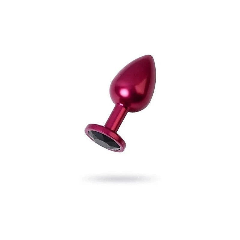 Red Metal Anal Plug With Black Crystal Gem By Toyfa - Butt Plugs