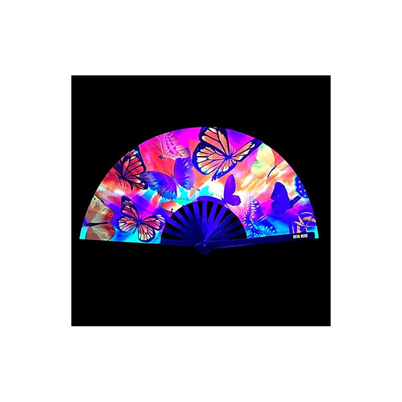 Butterfly Garden Blacklight Folding Fan By Neva Nude - Fancy Dress Ups