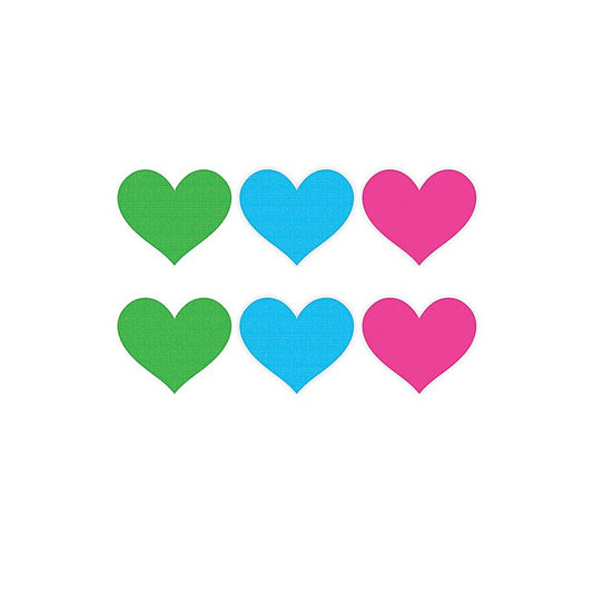 Peekaboo Neon Heart Nipple Pasties 3 Pack Green / Blue / Pink - Fancy Dress Ups
