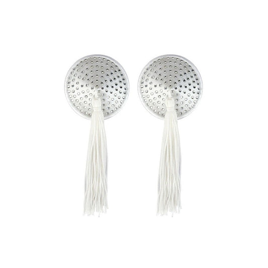 Peekaboo White Satin With White Stone & Tassel Pasties White - Fancy Dress Ups