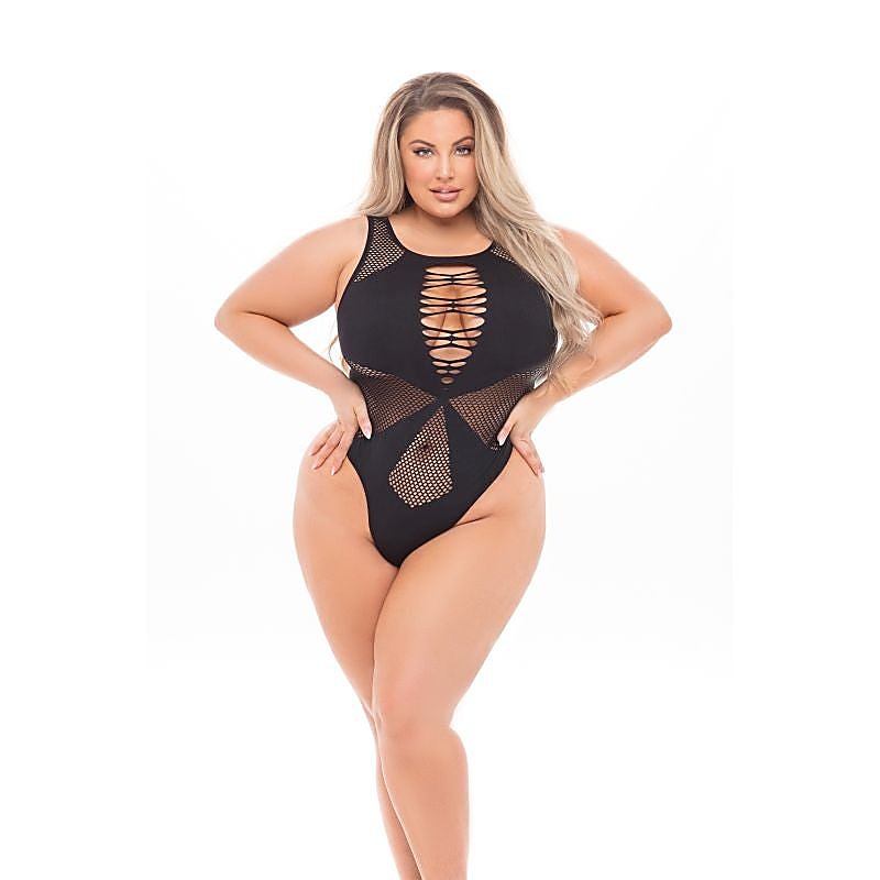 Duchess High Neck Womens Bodysuit By Pink Lipstick - Plus Sized Lingerie