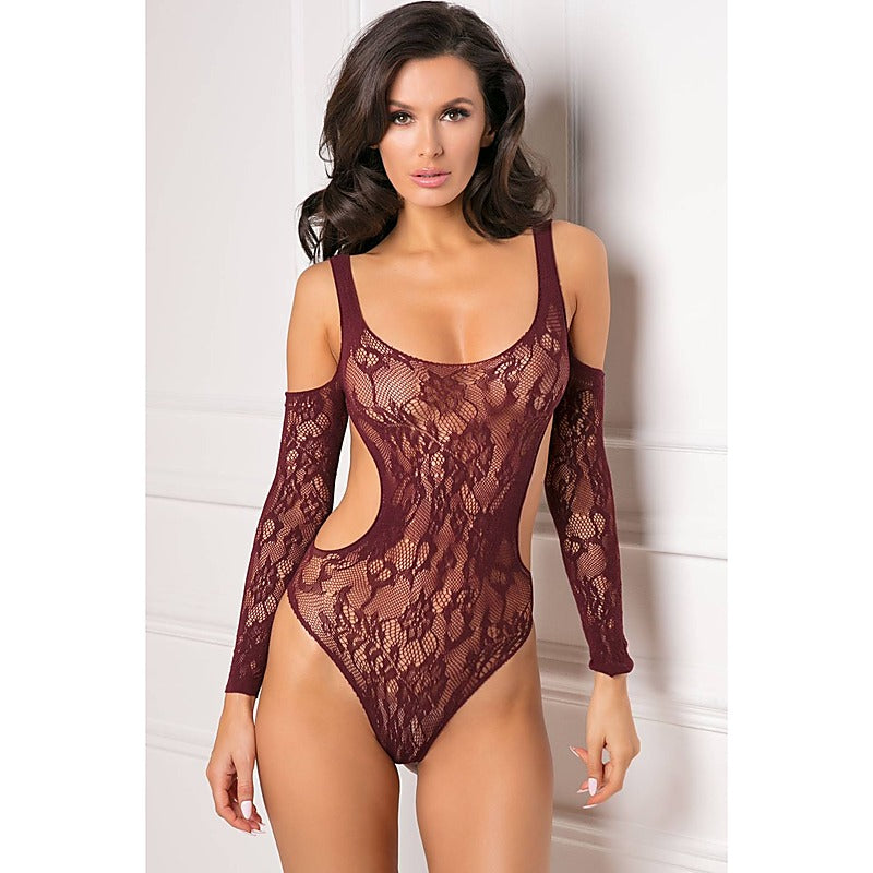 Set The Mood Off The Shoulder Lace Bodysuit By Rene Rofe - Teddies and Bodysuits