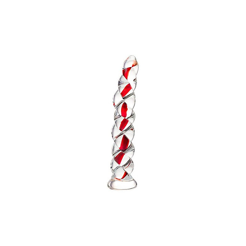 Sexus Red Ribbed Glass Dildo With Multiple Ridges 18.2cm - Glass Sex Toys