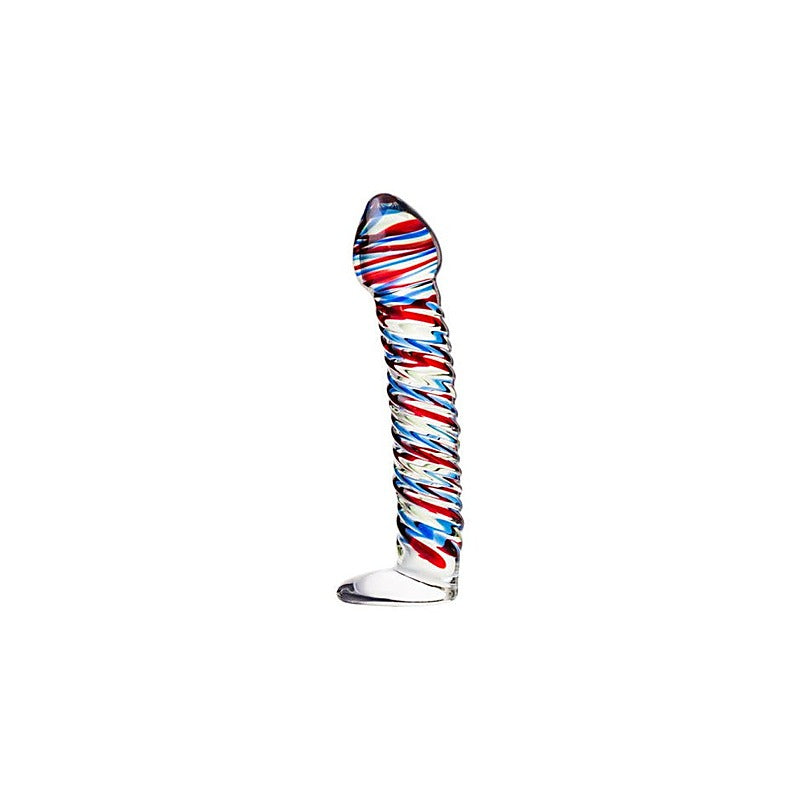 Sexus Glass Dildo Stripes With Base 16cm Blue & Red - Glass Sex Toys