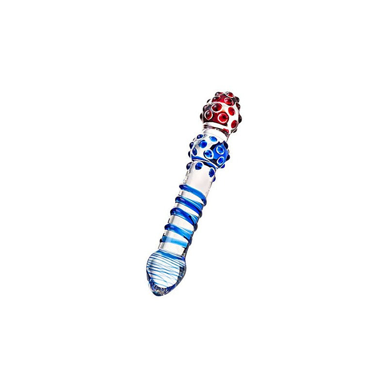 Sexus Glass Dildo 20.5cm Blue & Red - Glass Sex Toys