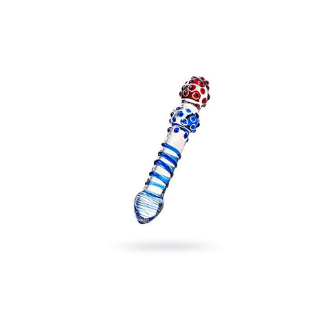 Sexus Glass Dildo 20.5cm Blue & Red - Glass Sex Toys