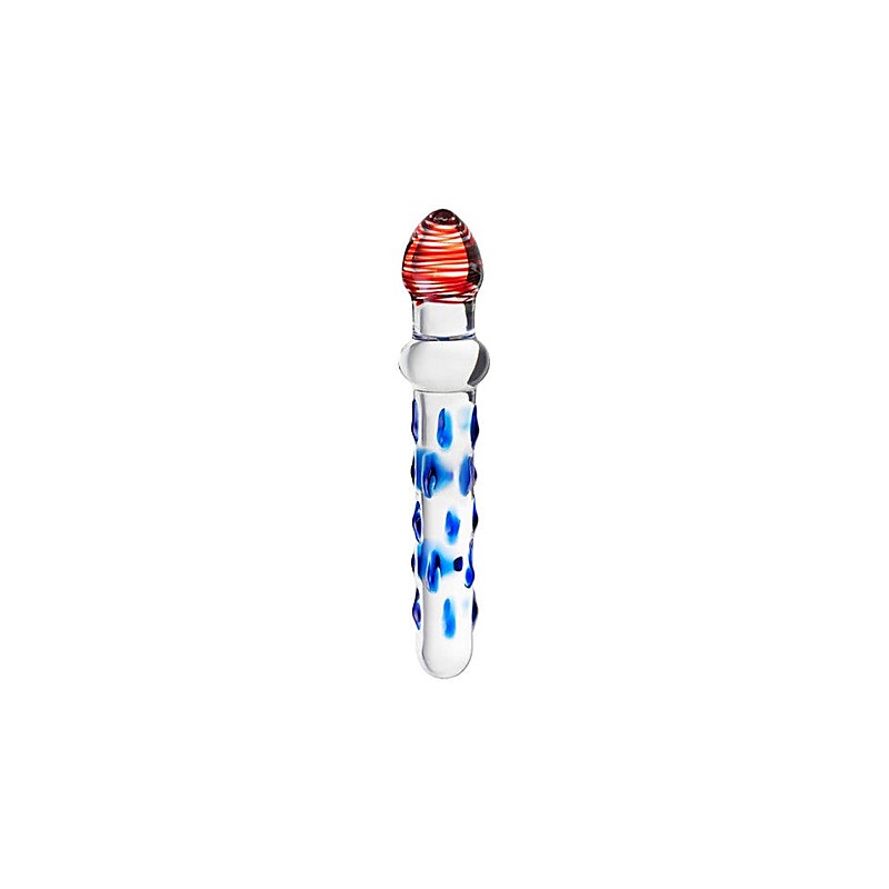 Sexus Glass Dildo With Knobs 20cm Blue & Red - Glass Sex Toys