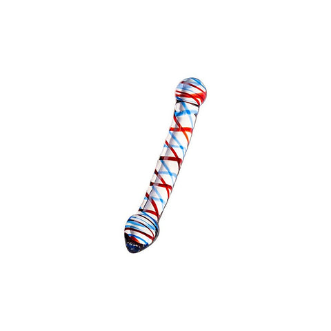 Sexus Curved Glass Dildo 20cm Blue & Red - Glass Sex Toys
