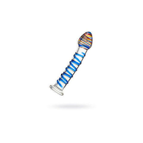 Sexus Unisex Glass Dildo With Suction Cup Blue Swirls 18cm - Glass Sex Toys