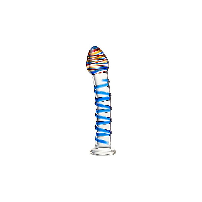 Sexus Unisex Glass Dildo With Suction Cup Blue Swirls 18cm - Glass Sex Toys
