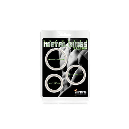 SI Novelties Seamless 3 Piece Metal Cock Ring  Set