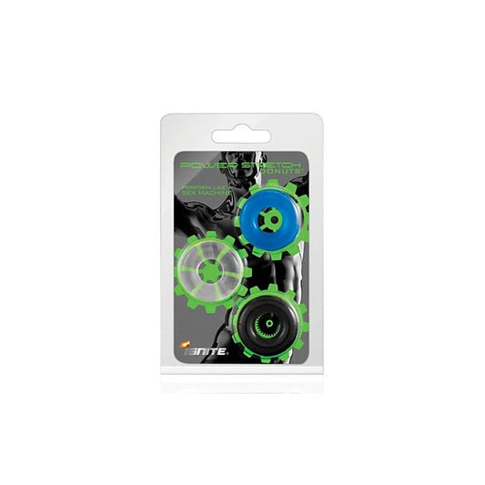 SI Novelties Power Stretch Donuts 3 Piece Mens Cock Ring Multi Colour