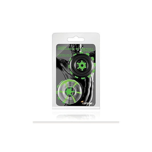 SI Novelties 2 Piece Thick Power Stretch Donuts Cock Ring Black & Clear