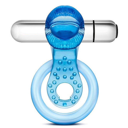 Stay Hard 10 Function Vibrating Tongue Cock Ring Blue - Vibrating Cock Rings