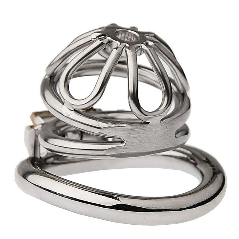 BDStyle Petal Metal Male Chastity Cage With Medium Bent Ring - Male Chastity