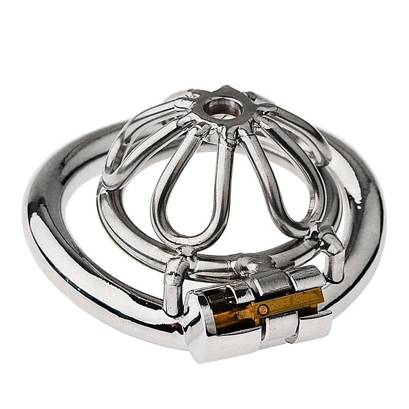 BDStyle Small Flat Ring With Petal Metal Male Chastity Cage - Male Chastity