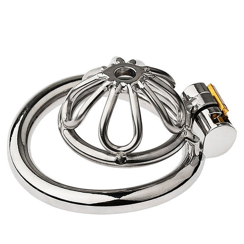 BDStyle Small Flat Ring With Petal Metal Male Chastity Cage - Male Chastity