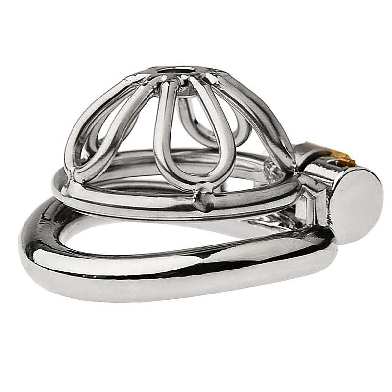 Petal Metal Chastity Cage With Small Bent Ring By Bdstyle - Male Chastity