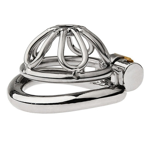 Petal Metal Chastity Cage With Small Bent Ring By Bdstyle - Male Chastity