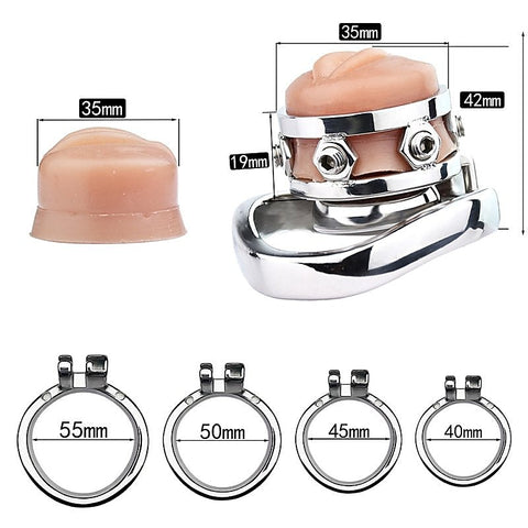 BDStyle Fake Silicone Stainless Steel Male Chastity Cage With Bent Ring