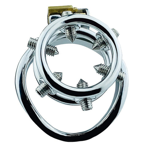 BDStyle Rivet Screw Double Ring Male Chastity Lock Cage With Flat Ring