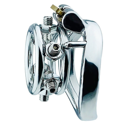 BDStyle Rivet Screw Double Ring Male Chastity Lock Cage With Flat Ring