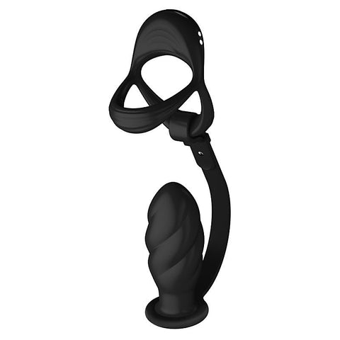 Multi-Function Cock And Ball Ring With Thread Anal Plug - Vibrating Cock Rings