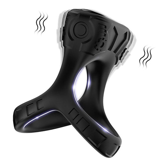 BDStyle 9 Functions Double Cock Ring with Clitoral Stimulator - Vibrating Cock Rings