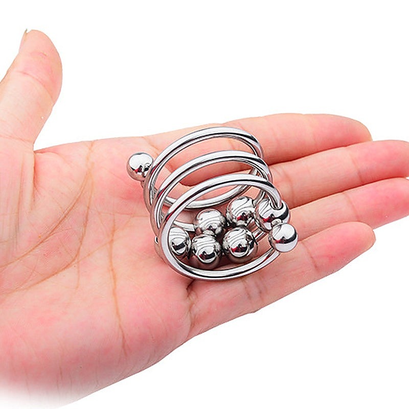 Stainless Steel Six Removable Ball Mens Cock Ring By Bdstyle - Steel Cock Rings