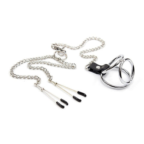 Adjustable Nipple Clamps With Cock Ring By Bdstyle - Steel Cock Rings